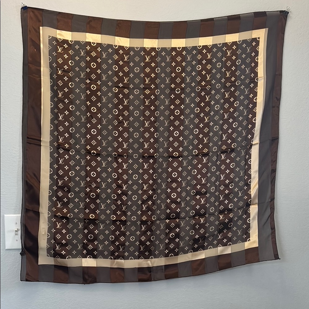 Louis Vuitton Brown and Cream Monogrammed Silk Scarf